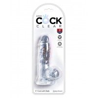 Прозрачный фаллоимитатор с мошонкой на присоске King Cock 5 Clear Cock with Balls